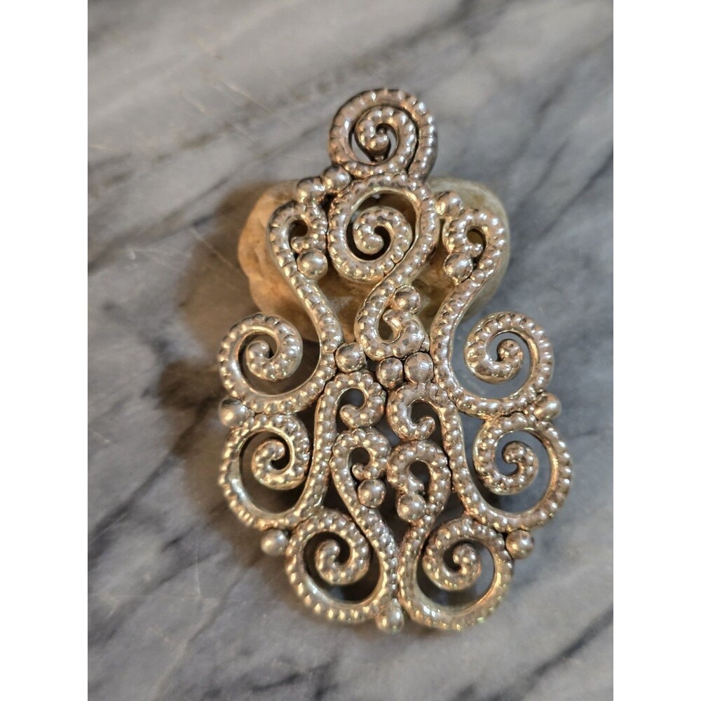​Vintage PZ Israel 925 Sterling Silver Scroll Filigree Openwork Puff Pendant...